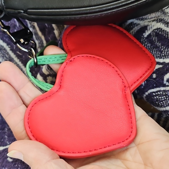 New No Tag Betsey Johnson Black Cherry Print Small Purse Bag Heart Charm main image 10